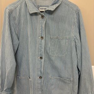 Old Navy Light Blue and White Striped Shacket